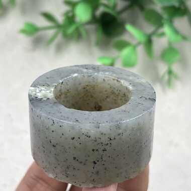 新疆和田玉点墨青花扳指圈口23戒指毛料圆圆指环边角料玉石料包邮