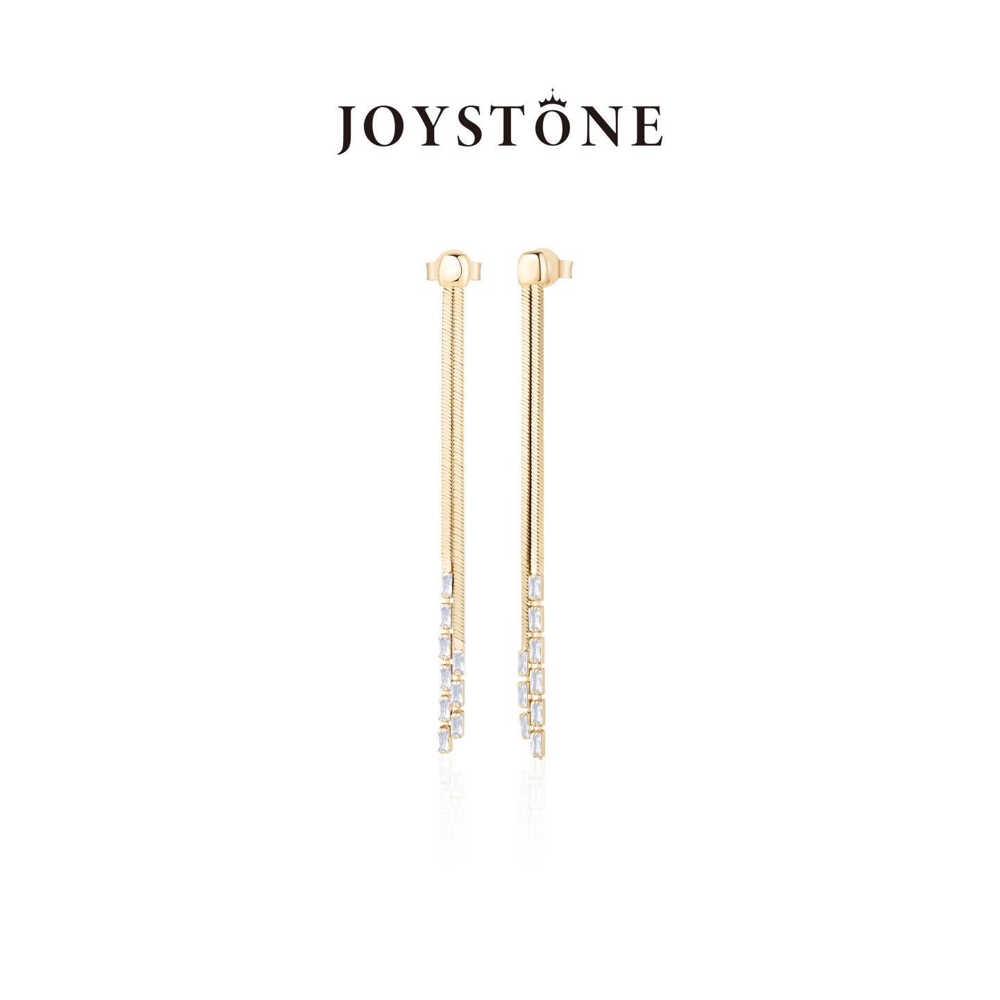 JOYSTONE意大利方形流苏蛇骨耳环欧美风925银镀18K金不易褪色耳饰