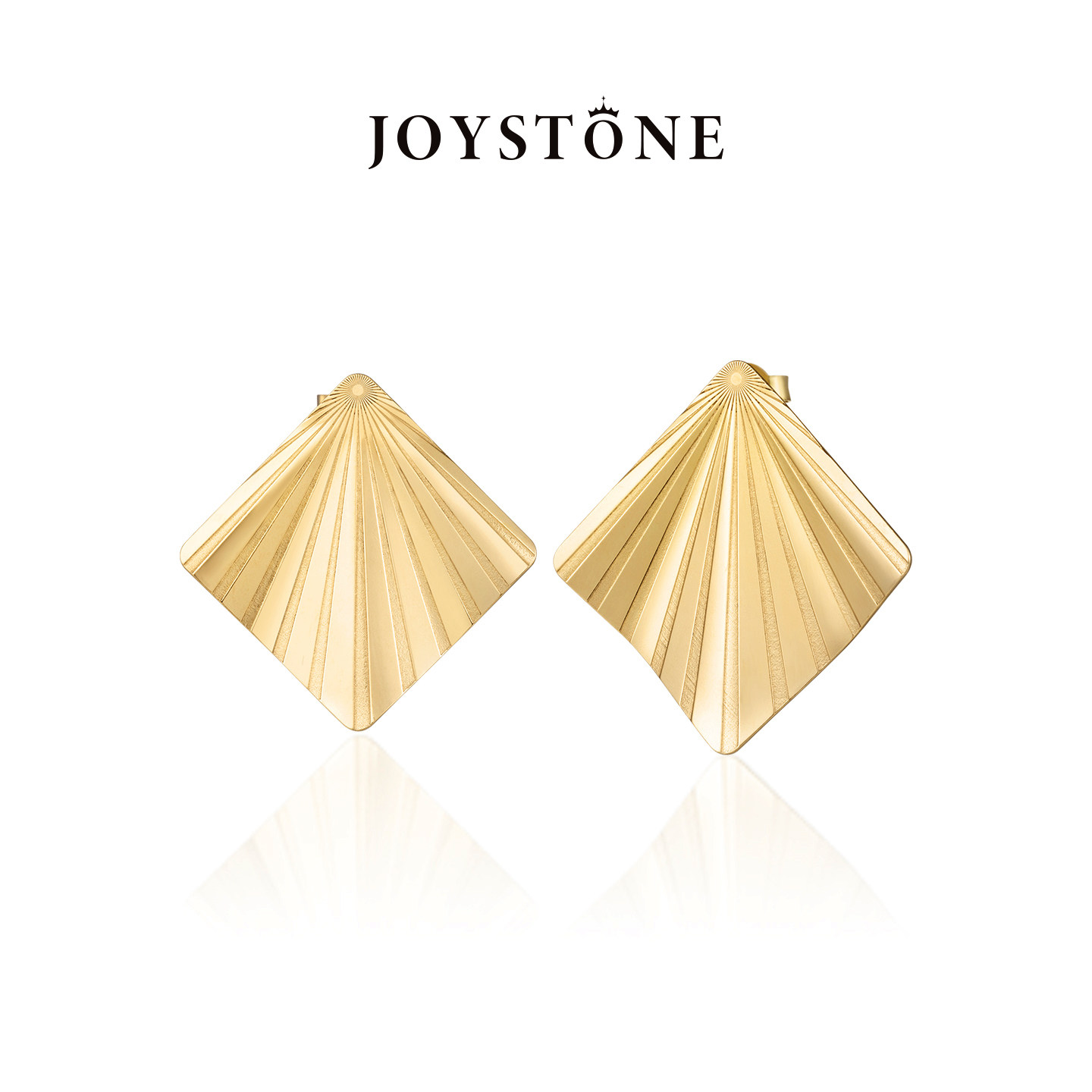 JOYSTONE意大利鎏金折扇耳钉 轻盈闪耀925银镀18K金方形耳环