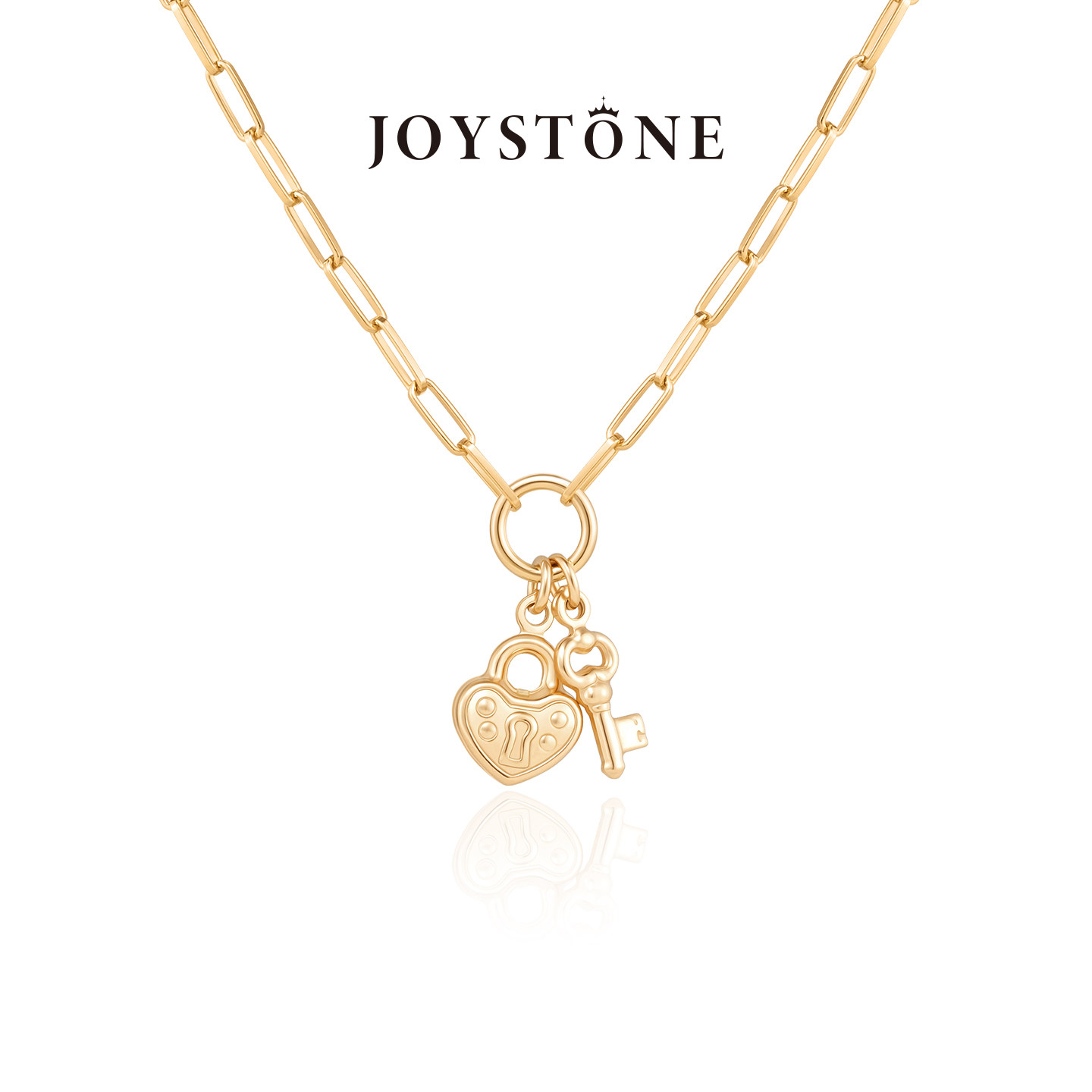 JOYSTONE意大利925银心钥项链 欧美轻奢情侣礼物回形锁骨链