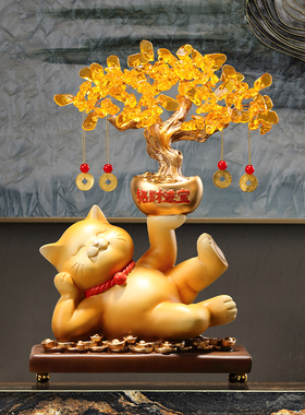 躺赚招财猫桌面装饰摆件