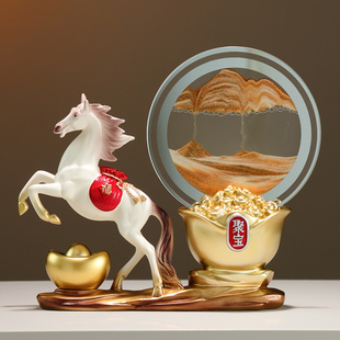 马的吉祥物摆件招财进宝元宝流沙画装饰品马上有钱高级感工艺品马