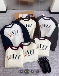 插肩字母刺绣加绒卫衣