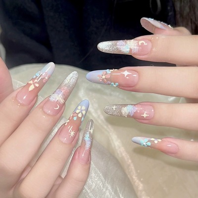 新款莫奈花园猫眼手工穿戴甲日常百搭纯欲显白温柔中长款美甲贴片