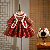 新中式 喜庆女童中国风拜年服女宝过年服裙 周岁礼服女宝宝儿童唐装