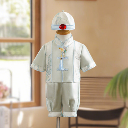 男童唐装套装儿童抓周礼服一岁男宝宝新中式周岁生日国风汉服夏季