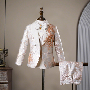 男童礼服高端儿童西装套装走秀小男孩绣花小西服主持人钢琴演出服