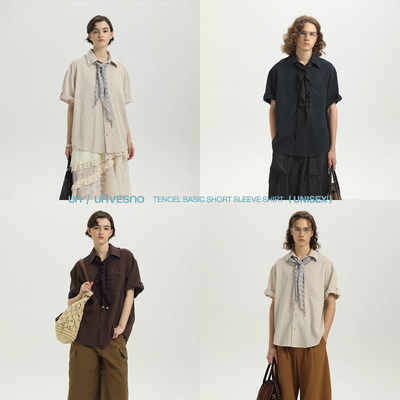 【可拆卸丝巾】莱赛尔棉短袖衬衫