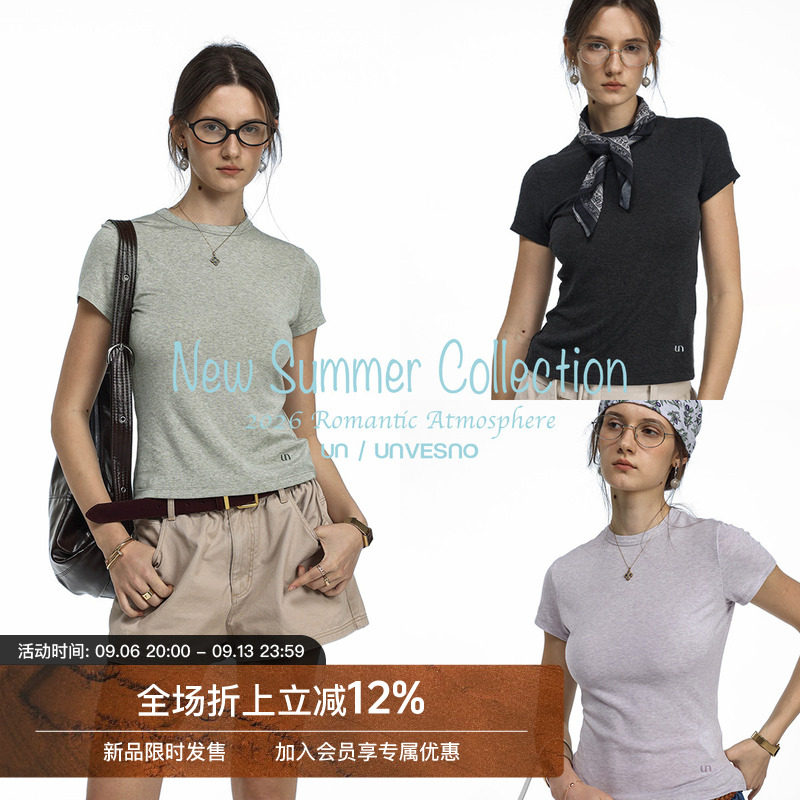 Unvesno(UN) Sportique运动云朵呼吸天丝羊毛修身正肩面膜T短袖女图片