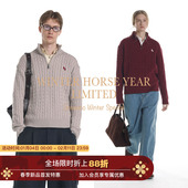 马年限定 混纺羊毛 Unvesno RL马标刺绣绞花半拉链立领毛衣