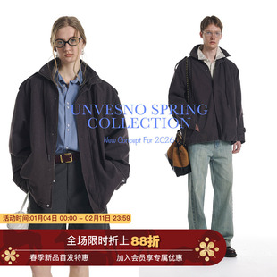 【立领设计】Unvesno(UN)岩桐紫复古雾感水洗棉做旧廓形外套夹克