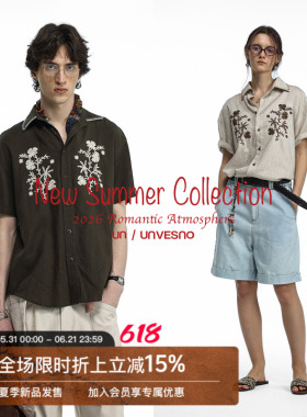 【重工花朵刺绣】Unvesno(UN)Staycation中古亚麻莱赛尔混纺衬衫