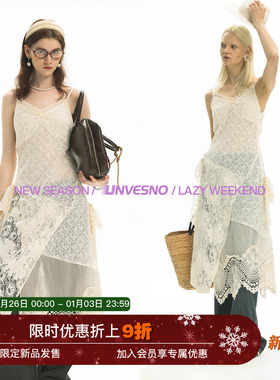 【镂空蕾丝】Unvesno(UN) 慵懒感定制拼接可叠穿搭配吊带连衣裙
