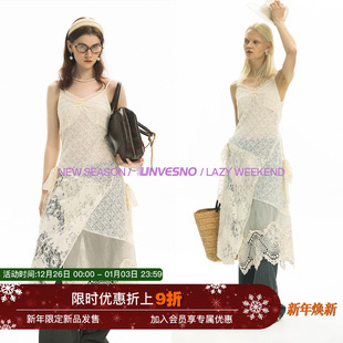 Unvesno 慵懒感定制拼接可叠穿搭配吊带连衣裙 镂空蕾丝