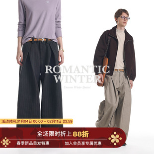 【立体剪裁】Unvesno(UN)老钱风人字褶微宽宽松松弛阔腿条纹西裤