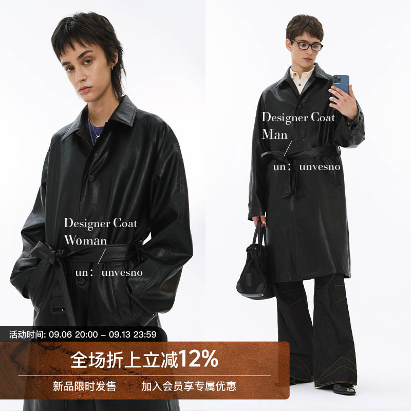 UNVESNO知识分子秋冬中长款皮衣图片
