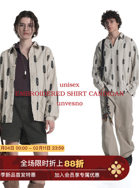 【亚麻】Unvesno(UN)老钱BC风亚麻混纺定制绣花双层V领衬衫秋季
