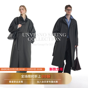 墨灰老钱Row风廓形立领长款 Unvesno 风衣夹克 极简直线结构