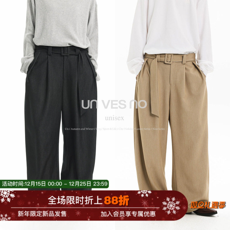 【挺括垂感】Unvesno(UN) 秋季休闲老钱风腰带可调节休闲西裤