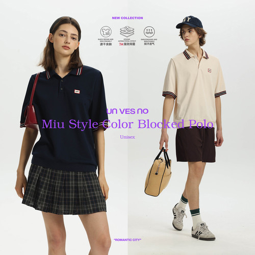 Unvesno(UN)MIU系学院风撞色休闲POLO衫短袖T恤