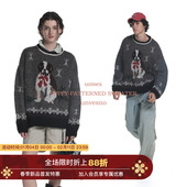 毛茸茸 Unvesno 复古伯恩山犬提花圆领套头针织衫 保暖毛衣