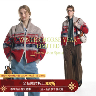 【马年限定 羊毛混纺】Unvesno(UN新年费尔岛小马驹提花毛衣开衫