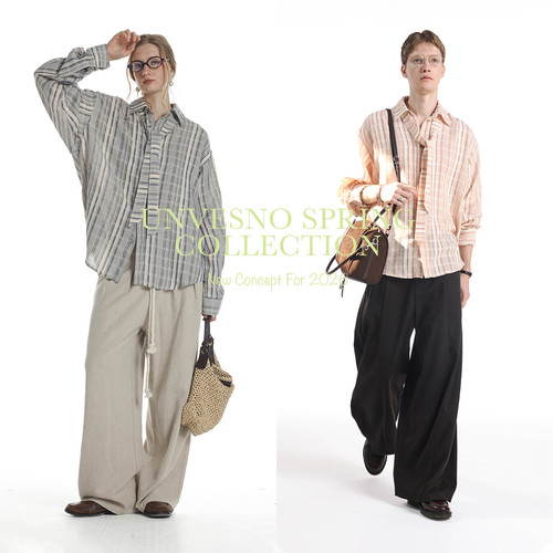 【领口系带设计】Unvesno(UN)高智感定制肌理宽松条纹男女款衬衫