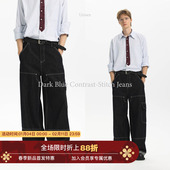 牛仔裤 秋 翻折巴恩解构分割撞色走线工装 明星同款 Unvesno