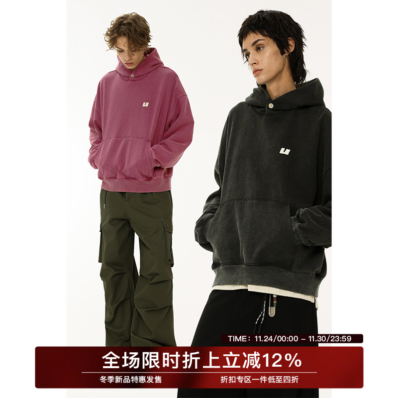 UNVESNO廓形卫衣水洗做旧复古