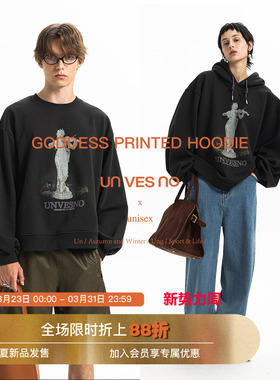 【440g加绒】Unvesno(UN) 三合一女神雕塑复古保暖印花圆领卫衣