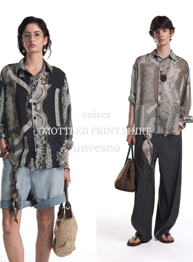 Unvesno(UN)洛可可复古印花肌理轻薄休闲长袖衬衫秋季