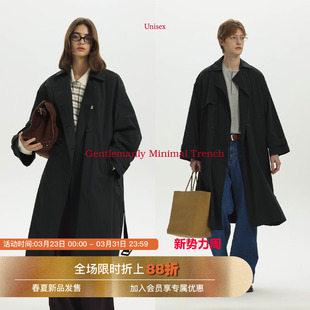 Row风极简老钱薄款 中古保暖秋季 防风翻领双排扣风衣 Unvesno