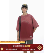 Unvesno 情侣T恤中性风 slogan炒色做旧印花短袖 谎言成真