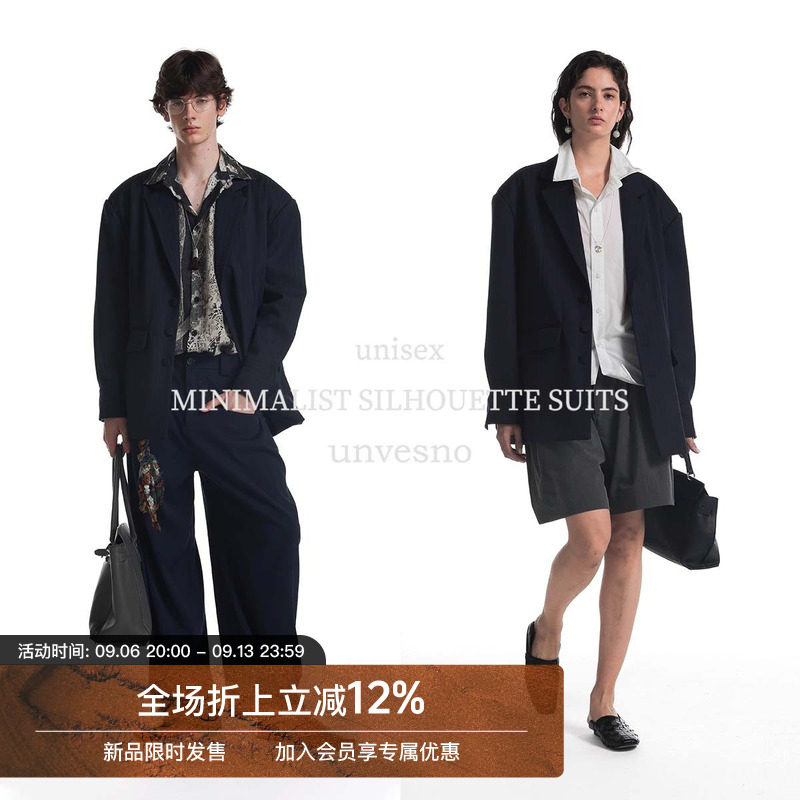 【老钱Lem风】Unvesno(UN)极简主义廓形垫肩休闲西装外套秋季保暖图片