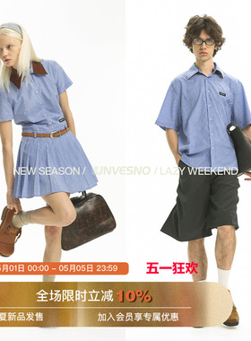 【可拆卸换领】Unvesno(UN) 学院感蓝色格子休闲衬衫及女款连衣裙