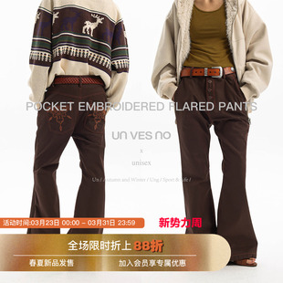 巴恩风嬉皮士复合微喇中腰个性 Unvesno 休闲西裤 立体绣花