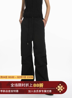 Unvesno (UN)打褶皱抽绳降落伞裤可调节束脚防水长裤夏季薄款裤子