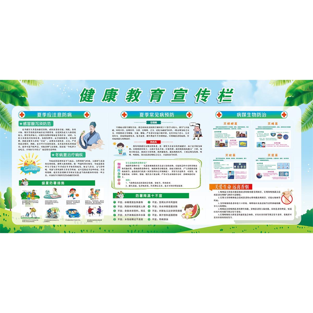 夏季防暑健康教育宣传栏海报展板夏季健康教育宣传栏墙贴墙纸KT板