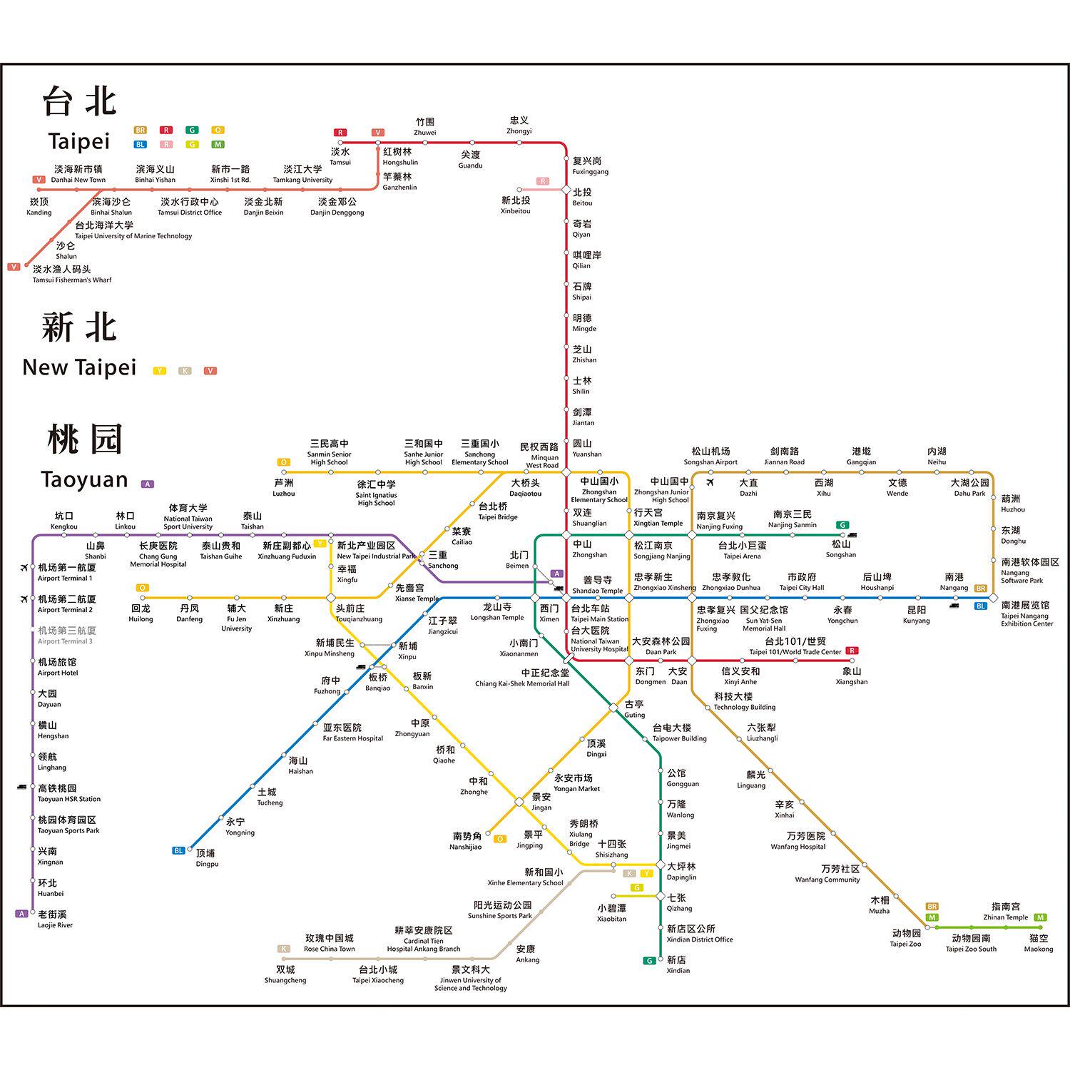 2024新版台北+新北+桃园地铁换乘线路图轨道线交通示意图宣传海报