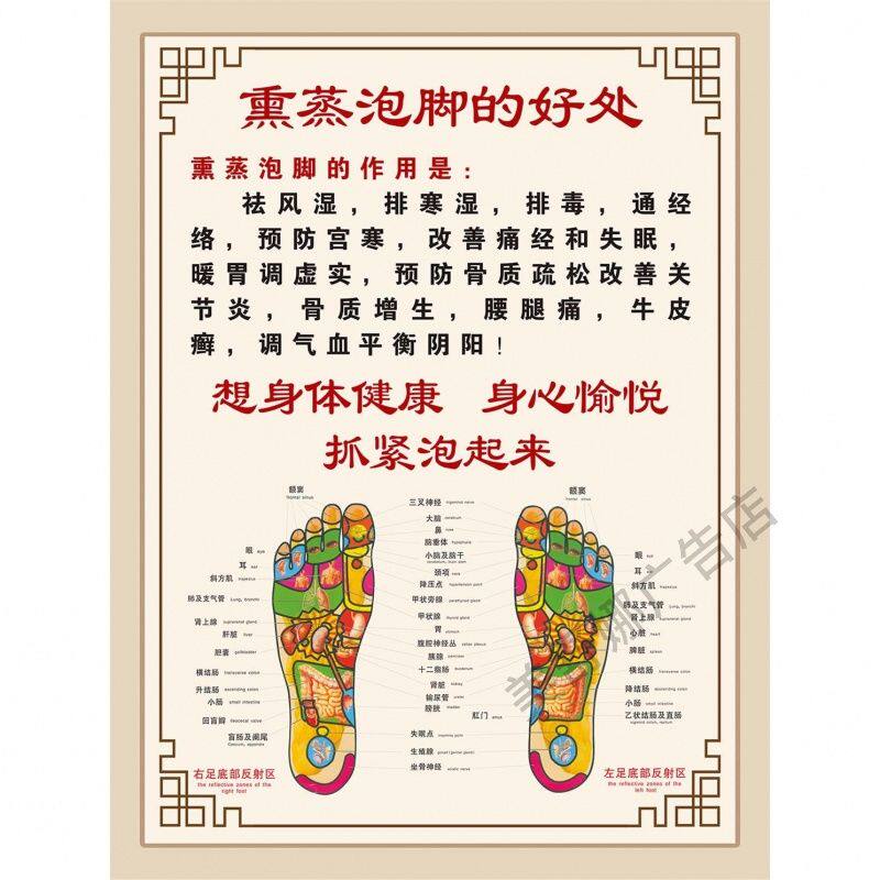 熏蒸泡脚的好处 熏蒸脚六大功效海报贴纸中医养生馆理疗馆装饰画