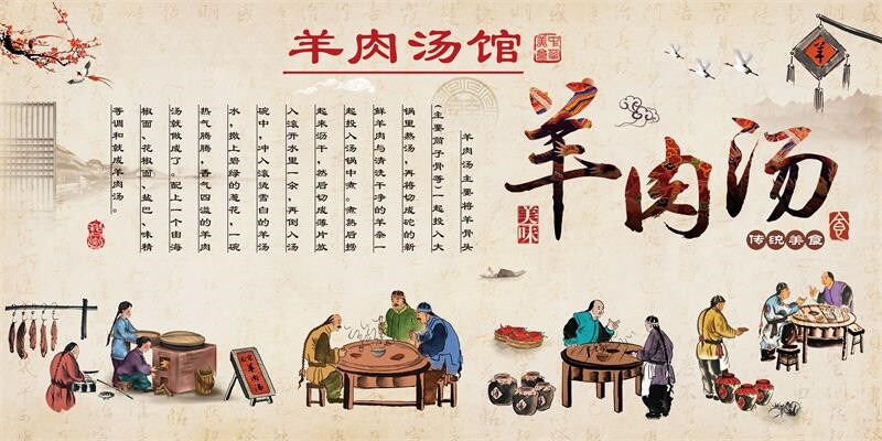 羊肉汤馆海报羊汤的功效墙贴墙纸羊肉汤展板单会羊肉汤简介贴纸