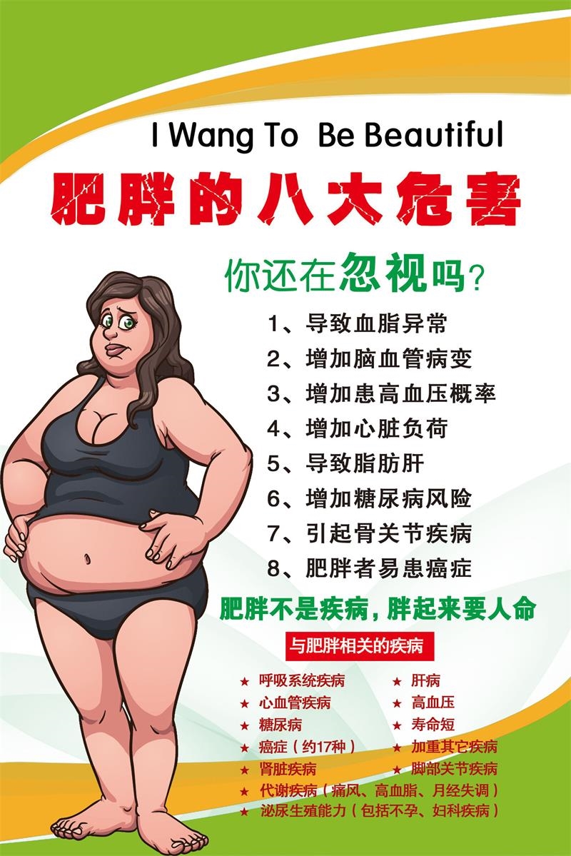 肥胖的危害海报宣传画挂图肥胖可导致的疾病广告展板美容美体图片