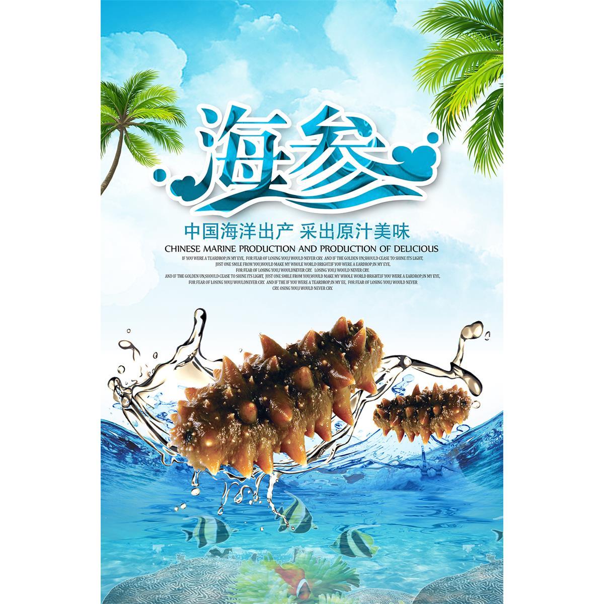 野生海参宣传画广告滋补品店墙壁装饰画海产品贴画海参功效海报