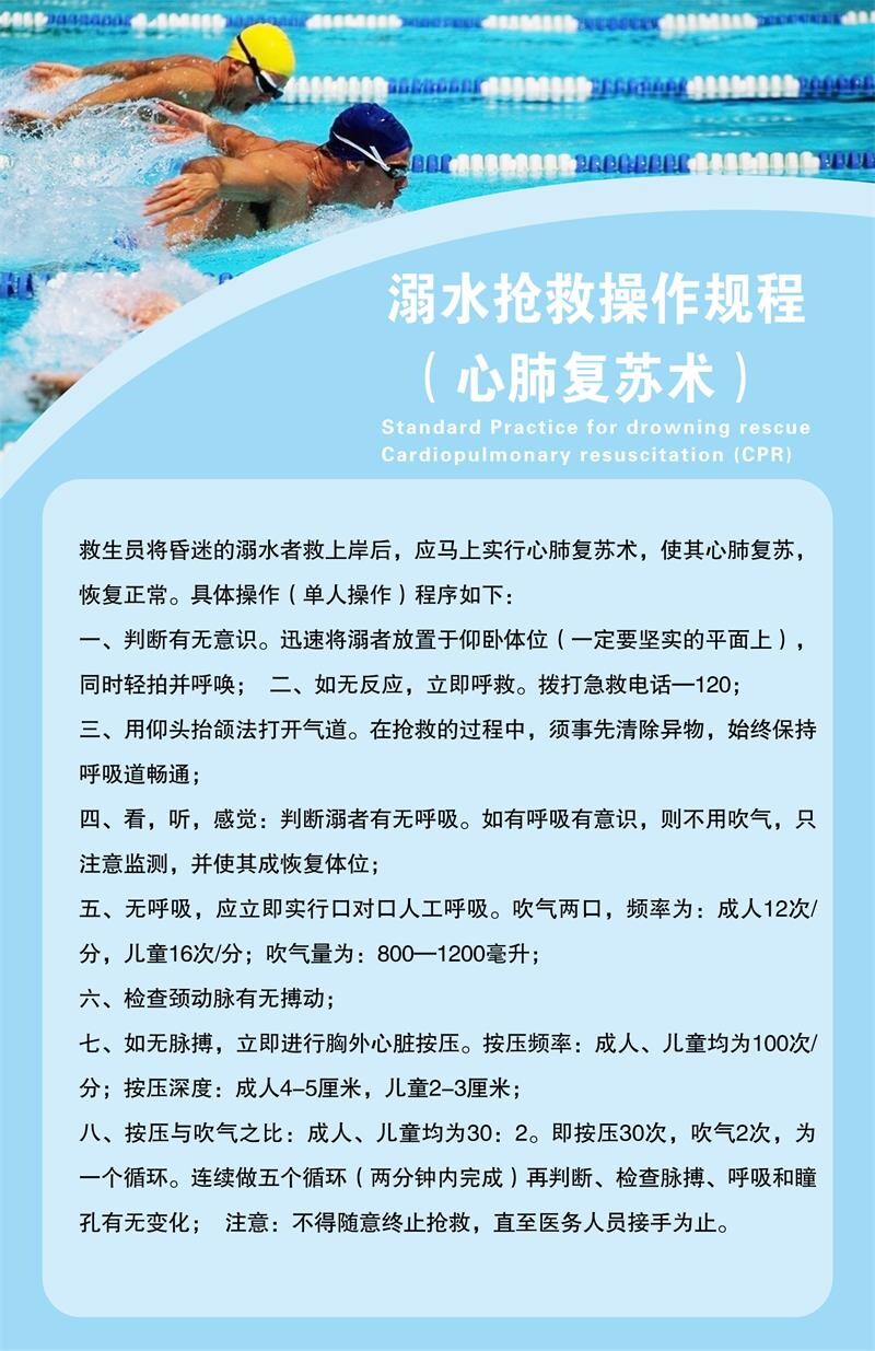 游泳馆水上乐园安全员溺水抢救操作流程表海报心肺复苏术墙贴挂图