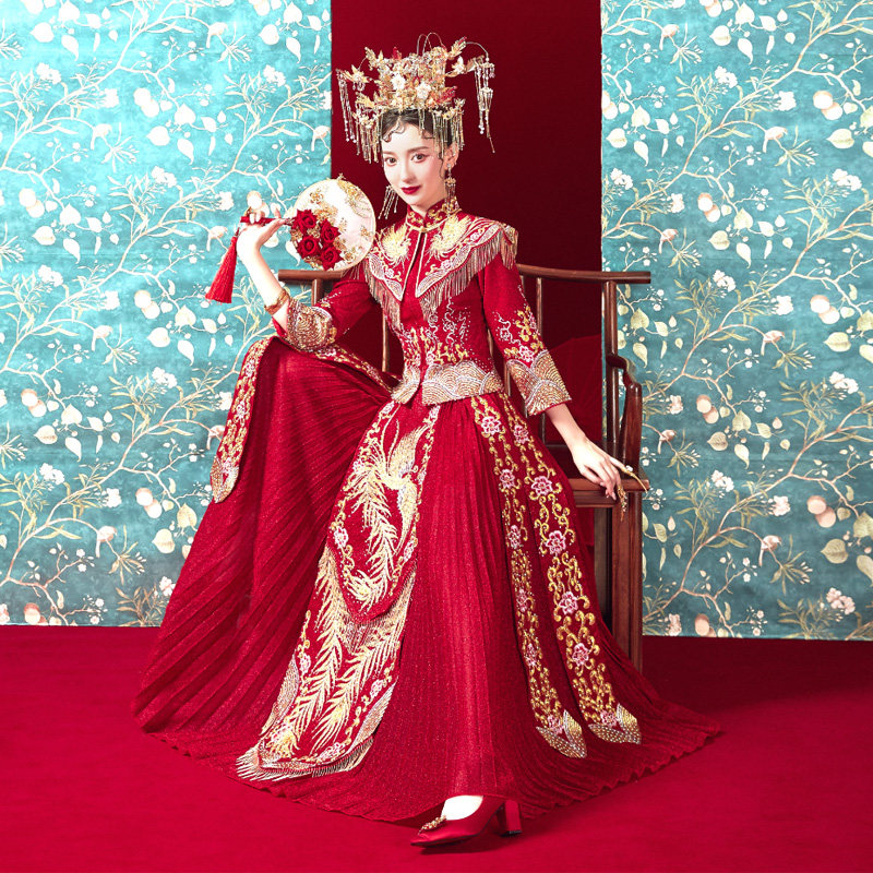 秀禾服新娘2020新款凤冠霞帔结婚孕妇大码敬酒服古装中式礼服秀禾