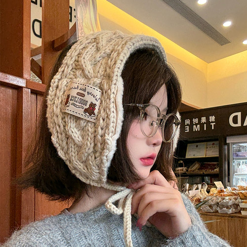 秋冬季韩系学生时尚复古拍照新款耳罩保暖耳暖针织显脸小护耳防寒
