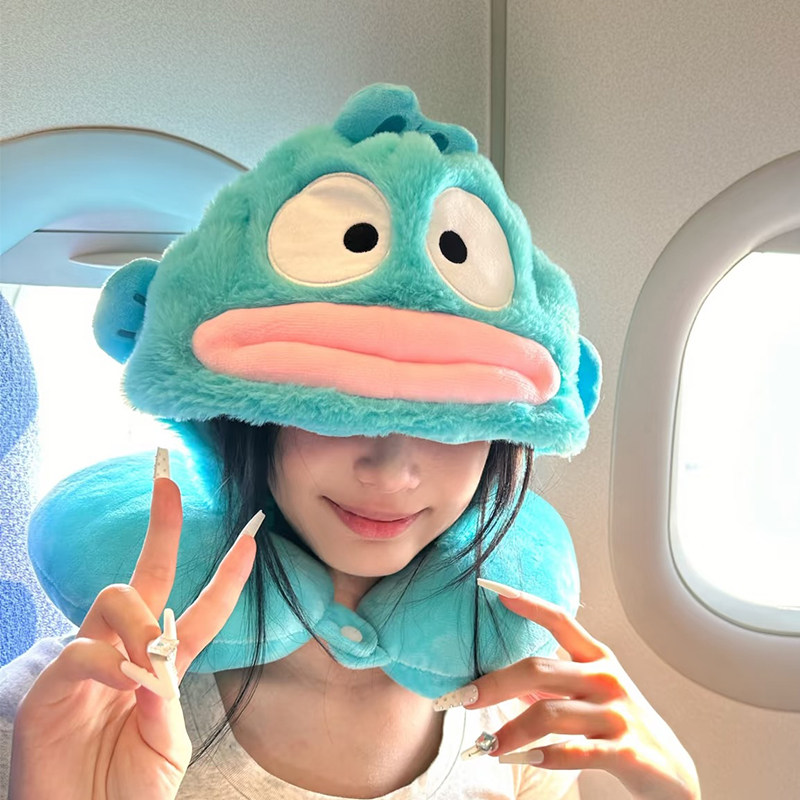 小丑鱼U型枕连帽秋冬季旅行便携睡觉长途护颈椎坐飞机高铁带帽子