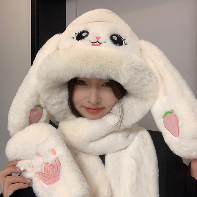 帽子围巾手套一体三件套女冬季