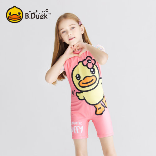 B.Duck小黄鸭儿童泳衣女童2024新款女孩宝宝中大童连体防晒游泳衣 - 封面