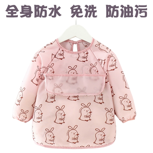 Детский водонепроницаемый нагрудник для еды, лонгслив подходит для мужчин и женщин для девочек, фартук, анти-грязь, с карманом, сзади на завязках